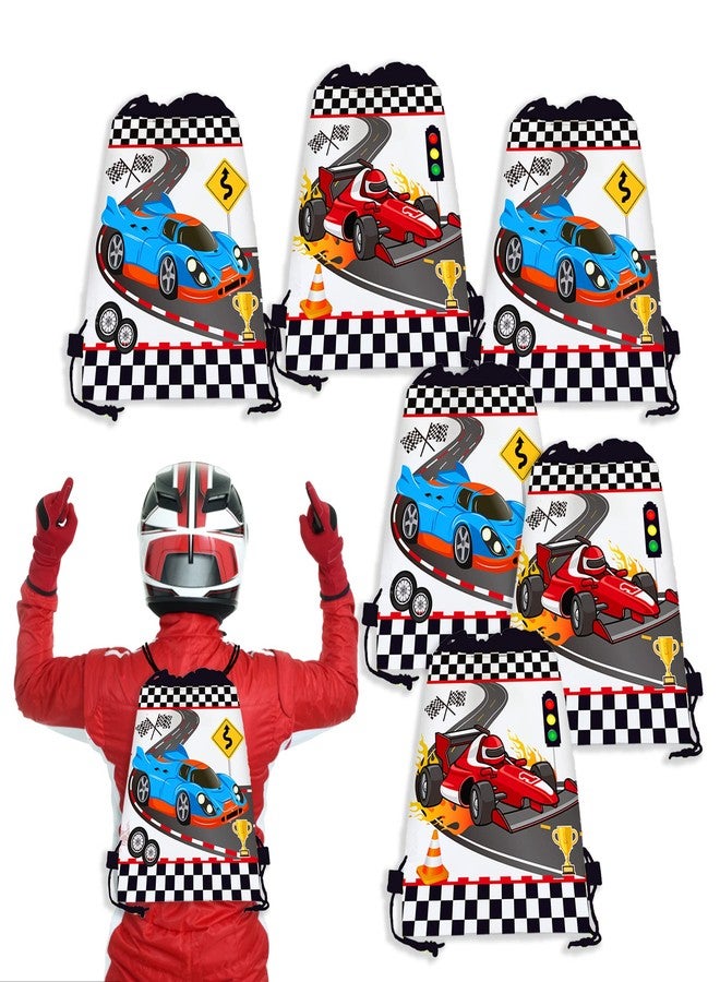CC HOME 12 Pack Race Car Theme Drawstring Bags - 10.6'' x 13.4'' Gift Candy Treat Favor Bags for Kids Girls Boys Birthday Party, Racing Theme Baby Decorations - Image 4
